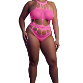 Розовое боди-сетка +size