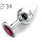 Коническая серебристая анальная втулка с малиновым кристаллом - 8,2 см.