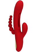 Красный ударный вибратор Anal G-Hit с анальной цепочкой - 24 см. фото в интим магазине Love Boat