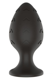 Черная малая силиконовая анальная пробка с рельефом в виде галочек фото в интим магазине Love Boat