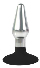 Серебристо-черная  конусовидная анальная пробка - 9 см. фото в интим магазине Love Boat
