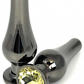 Черная удлиненная анальная пробка с желтым кристаллом - 8 см.