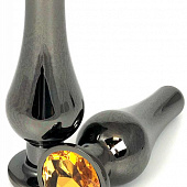 Черная удлиненная анальная пробка с оранжевым кристаллом - 8 см.