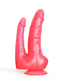 Двойной розовый стимулятор на присоске - 16,5 см.