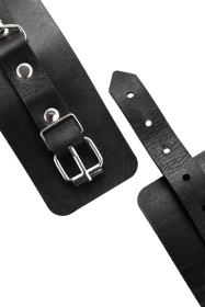 Черные однослойные наручники из натуральной кожи с цепочкой