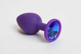 Фиолетовая анальная пробка с синим кристаллом - 7 см. фото в интим магазине Love Boat