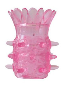 Розовая насадка на пенис с шипиками и лепестками - 6 см. фото в интим магазине Love Boat