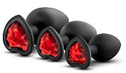
Набор черных анальных пробок с красным кристаллом-сердечком Bling Plugs Training Kit фото в интим магазине Love Boat