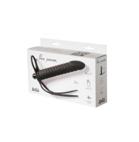 Черная вибронасадка для двойного проникновения Rori - 17 см.