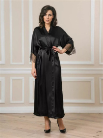 Длинный халат на поясе из искусственного шелка фото в интим магазине Love Boat