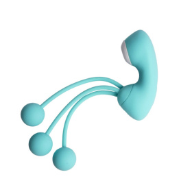 Бирюзовый вакуумный стимулятор клитора с вагинальными виброшариками фото в интим магазине Love Boat