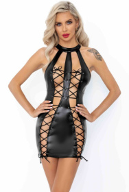 Сексуальное мини-платье с двойной шнуровкой Powerwetlook dress with double lace-up front фото в интим магазине Love Boat