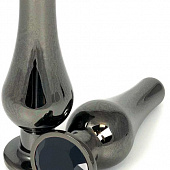 Черная удлиненная анальная пробка с черным кристаллом - 11,5 см.