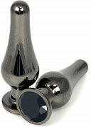 Черная удлиненная анальная пробка с черным кристаллом - 11,5 см.