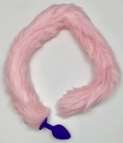 
Фиолетовая силиконовая анальная пробка с розовым хвостиком - размер S фото в интим магазине Love Boat
