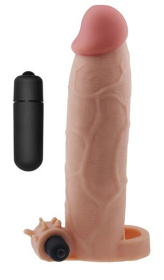 Телесная насадка на пенис с вибропулей - 20 см. фото в интим магазине Love Boat