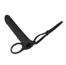 Черная вибронасадка для двойного проникновения Rori - 17 см.