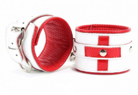 
Бело-красные кожаные наручники  Медсестричка  фото в интим магазине Love Boat