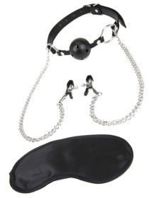
Чёрный кляп-шар с зажимами для сосков фото в интим магазине Love Boat