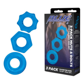 Комплект из трех голубых колец для эрекции 3-Pack Nuts   Bolts Stretch Cock Ring Set