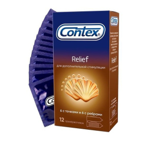 Презервативы с точками и рёбрами CONTEX Relief - 12 шт. фото в интим магазине Love Boat