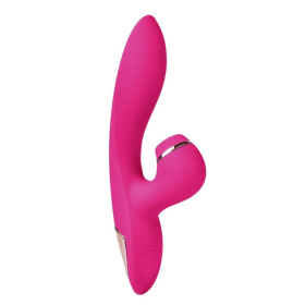 Розовый вибратор-кролик с вакуумной стимуляцией 5’’ Silicone Suction Kiss - 20,3 см. фото в интим магазине Love Boat
