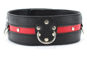 
Черно-красный кожаный ошейник увеличенного размера фото в интим магазине Love Boat