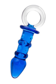 Синяя стеклянная анальная втулка с ручкой-кольцом - 16 см. фото в интим магазине Love Boat