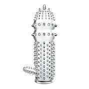 Прозрачная насадка на пенис с шипами и стимулятором клитора - 12,8 см. фото в интим магазине Love Boat