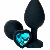 Черная силиконовая пробка с голубым кристаллом-сердцем - 8,5 см.