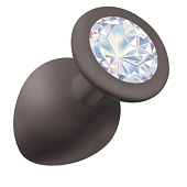 Чёрная анальная пробка Emotions Cutie Large с прозрачным кристаллом - 10 см.