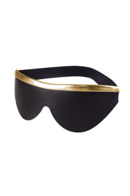 
Черная кожаная маска на резинке с золотистой полосой фото в интим магазине Love Boat