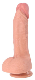 Телесный фаллоимитатор-реалистик с мошонкой Real Dual Layer - 21,5 см. фото в интим магазине Love Boat