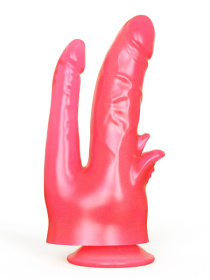 Розовый двойной фаллоимитатор с лепестками и присоской - 19,5 см.