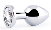 Анальная пробка SILVER PLUG MEDIUM с прозрачным кристаллом - 8,2 см. фото в интим магазине Love Boat