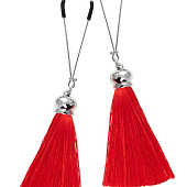 Зажимы на соски «Вилки» с красными кисточками из шелка