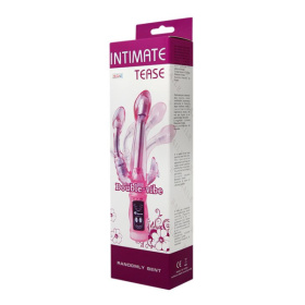 Розовый вибратор с анальным и клиторальным отростками Intimate Tease - 22,5 см.