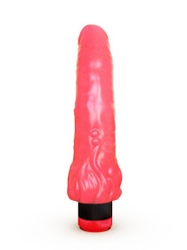 Розовый гелевый вибратор с клиторальными лепестками - 22 см.
