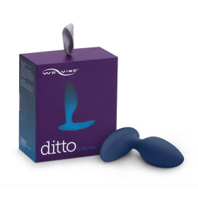 Синяя анальная пробка для ношения Ditto с вибрацией и пультом ДУ - 8,8 см. фото в интим магазине Love Boat