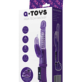 Фиолетовый вибратор с клиторальным стимулятором и крепкой присоской в основании