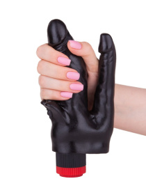 Чёрный вибромассажёр с двумя стволами и лепестками - 20 см.