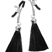 Зажимы на соски «Прищепки» с черными кисточками из шелка