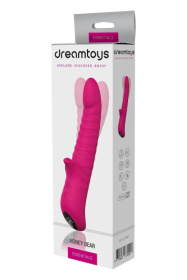 Розовый вибратор Honey Bear с ребрышками - 21,5 см.