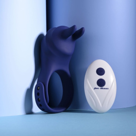 Синее эрекционное виброкольцо с клиторальной подушечкой и пультом ДУ Adjustable Fun Ring