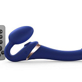Синий безремневой страпон Multi Orgasm Size S с клиторальной стимуляцией