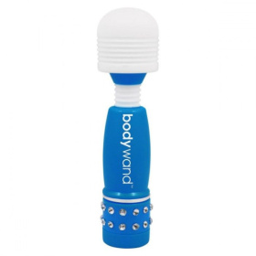 Голубо-белый жезловый мини-вибратор с кристаллами Mini Massager Neon Edition фото в интим магазине Love Boat