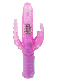 Розовый вибратор RABBIT DUAL PLEASURE с клиторальным и анальным стимуляторами - 22 см. фото в интим магазине Love Boat