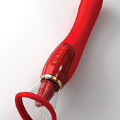 Красный двухсторонний вибростимулятор Ultimate Pleasure 24K Gold Luxury Edition - 25 см.