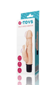 Телесный вибратор с дополнительным рельефом и клиторальным отростком - 16 см. фото в интим магазине Love Boat