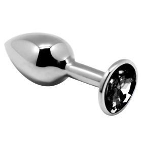 Серебристая анальная втулка с черным кристаллом Mini Metal Butt Plug Size M - 8 см. фото в интим магазине Love Boat